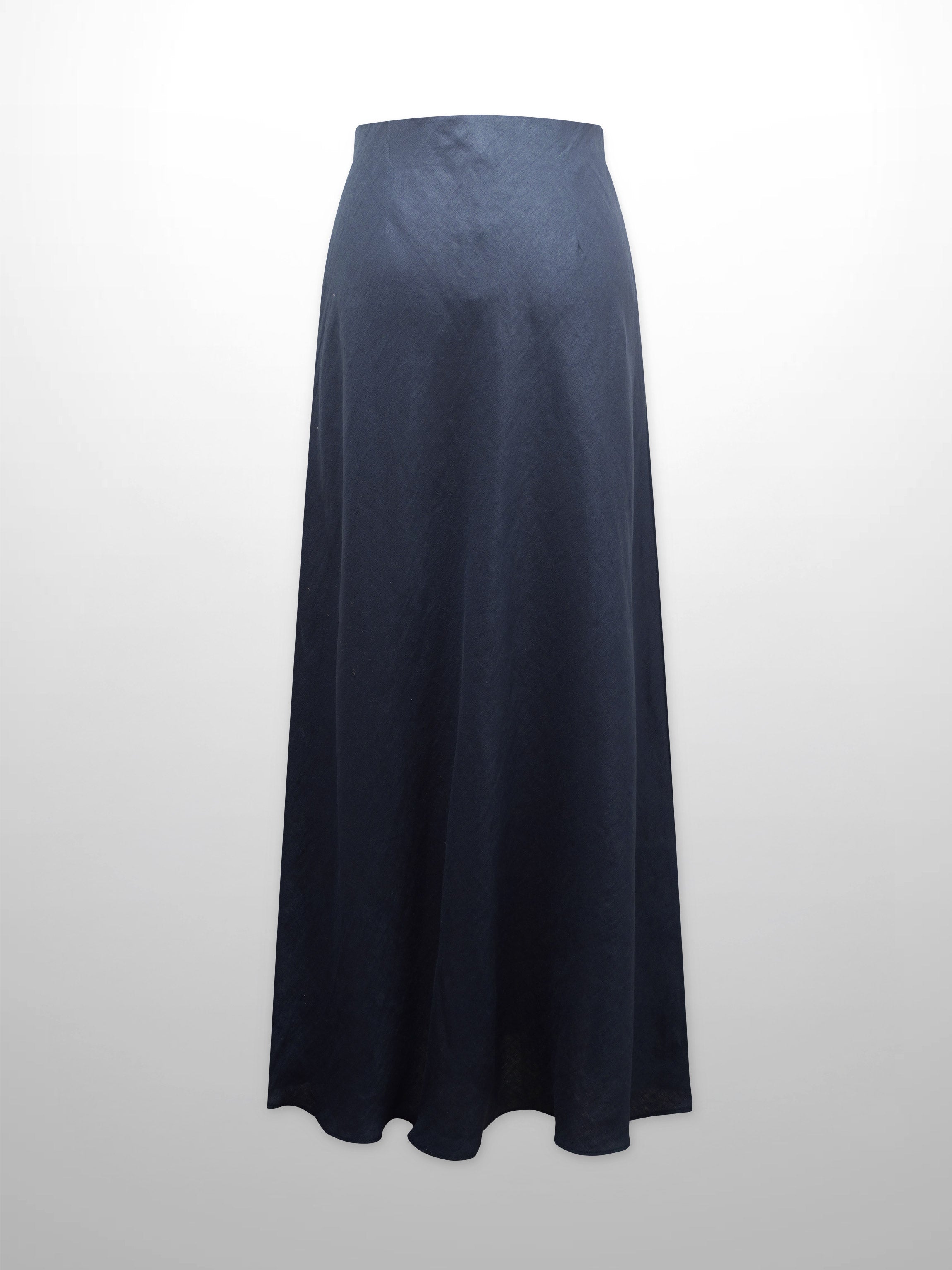 Linen Slip Skirt-Navy
