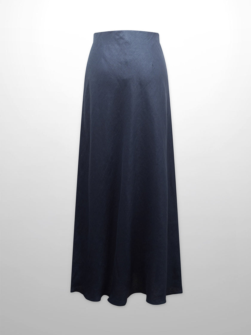 Linen Slip Skirt-Navy
