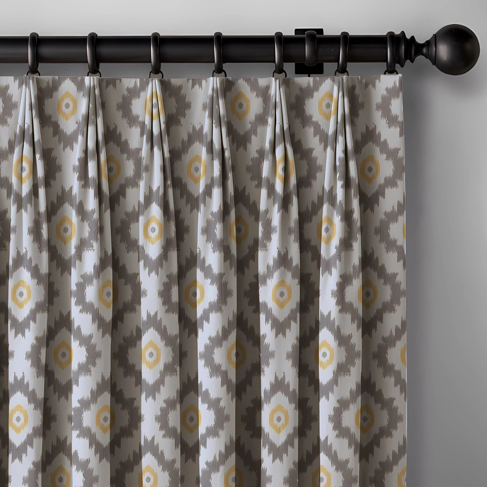 Ikat Cotton Linen Pinch Pleat Curtains - Pink Turq, Natural Blue, Grey Ochre | Made to Measure & Standard Sizes | Blackout & Light Filtering Options