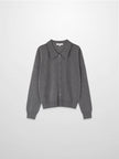Wool Blend Collared Cardigan-Grey-0