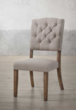 Set of Two Tufted Cream and Brown Upholstered Linen Open Back Dining Side Chairs-4