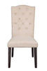 Set of Two Tufted Beige and Espresso Upholstered Linen Dining Side Chairs-2