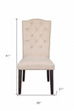 Set of Two Tufted Beige and Espresso Upholstered Linen Dining Side Chairs-7