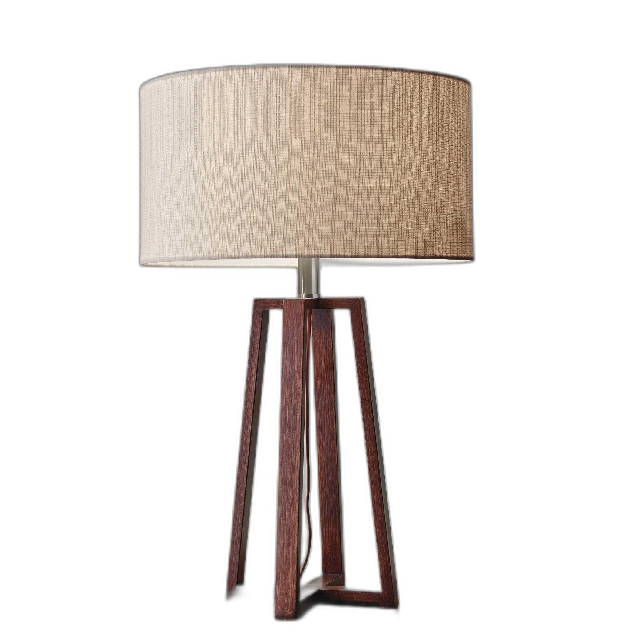 Walnut Wood Finish Linen Fabric Shade Table Lamp-1