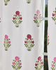 White & Pink Hand Block Printed Linen Curtains | Floral Design