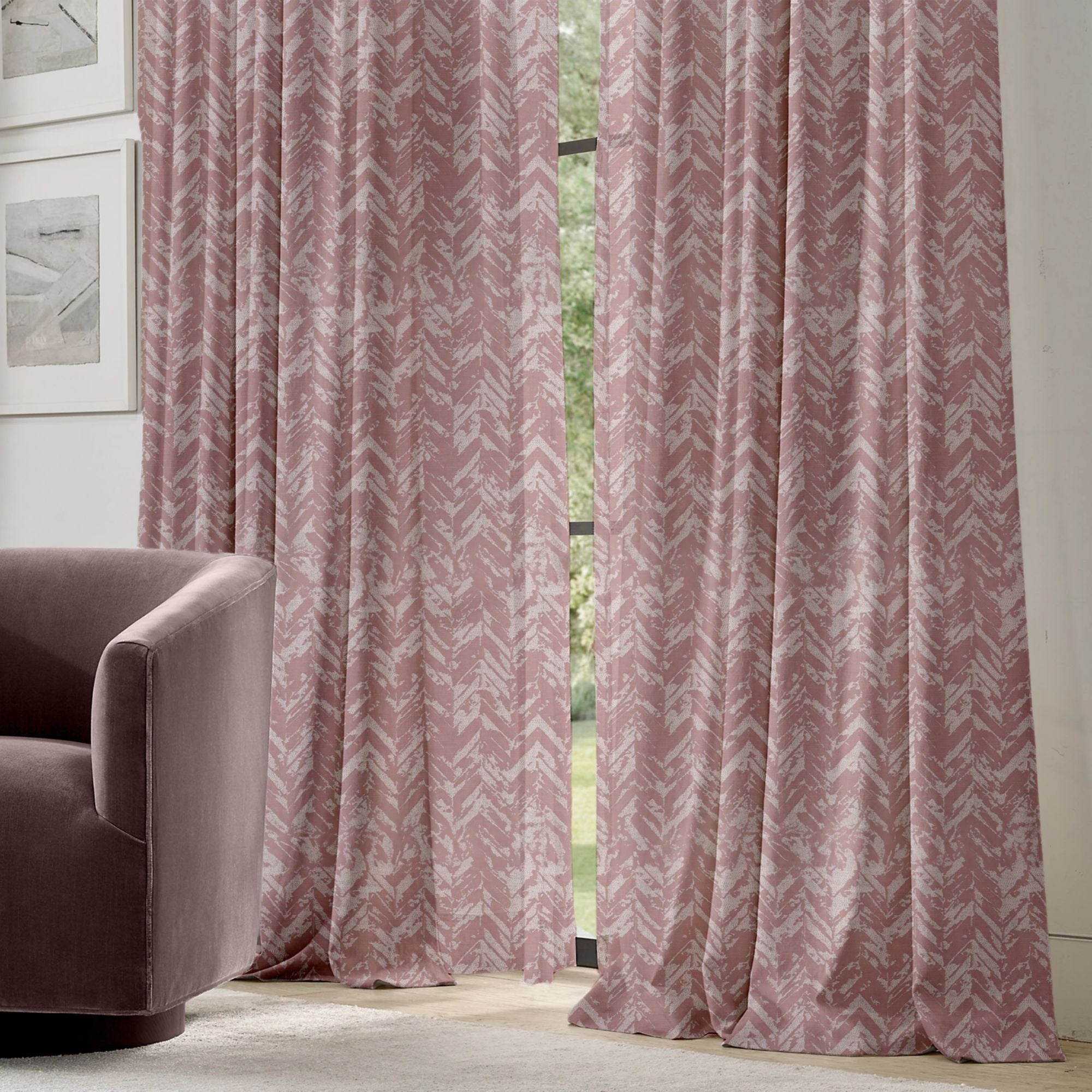 Chevron Geometric Print Linen Blend Curtains | Pinch & Euro Pleats | Standard & Custom Sizes