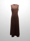 Linen A-Line Slip Dress-Brown