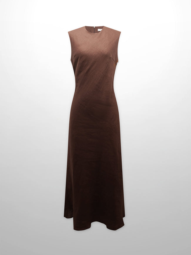 Linen A-Line Slip Dress-Brown