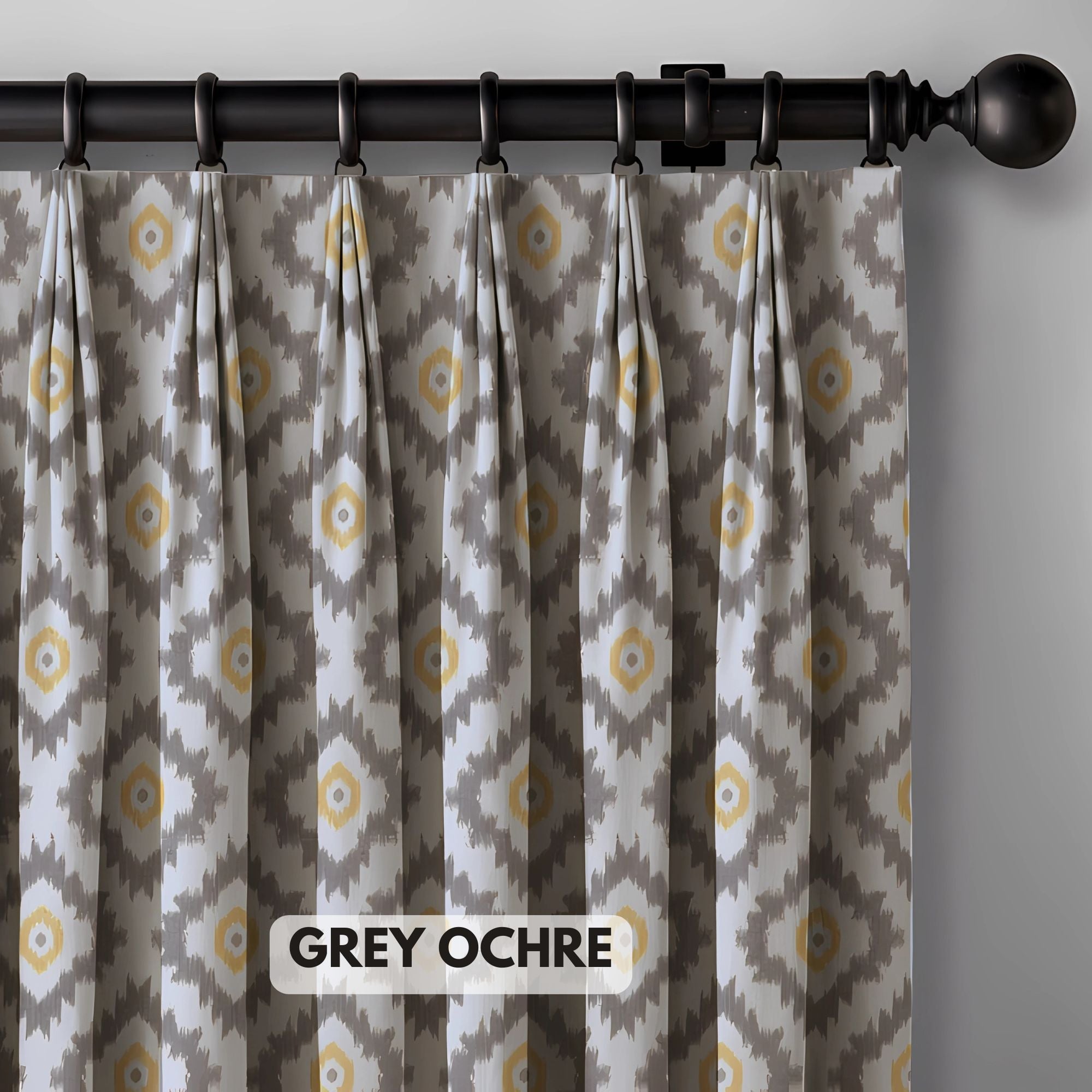 Ikat Cotton Linen Pinch Pleat Curtains - Pink Turq, Natural Blue, Grey Ochre | Made to Measure & Standard Sizes | Blackout & Light Filtering Options