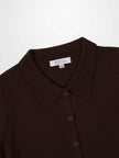 Wool Blend Collared Cardigan-Brown-2