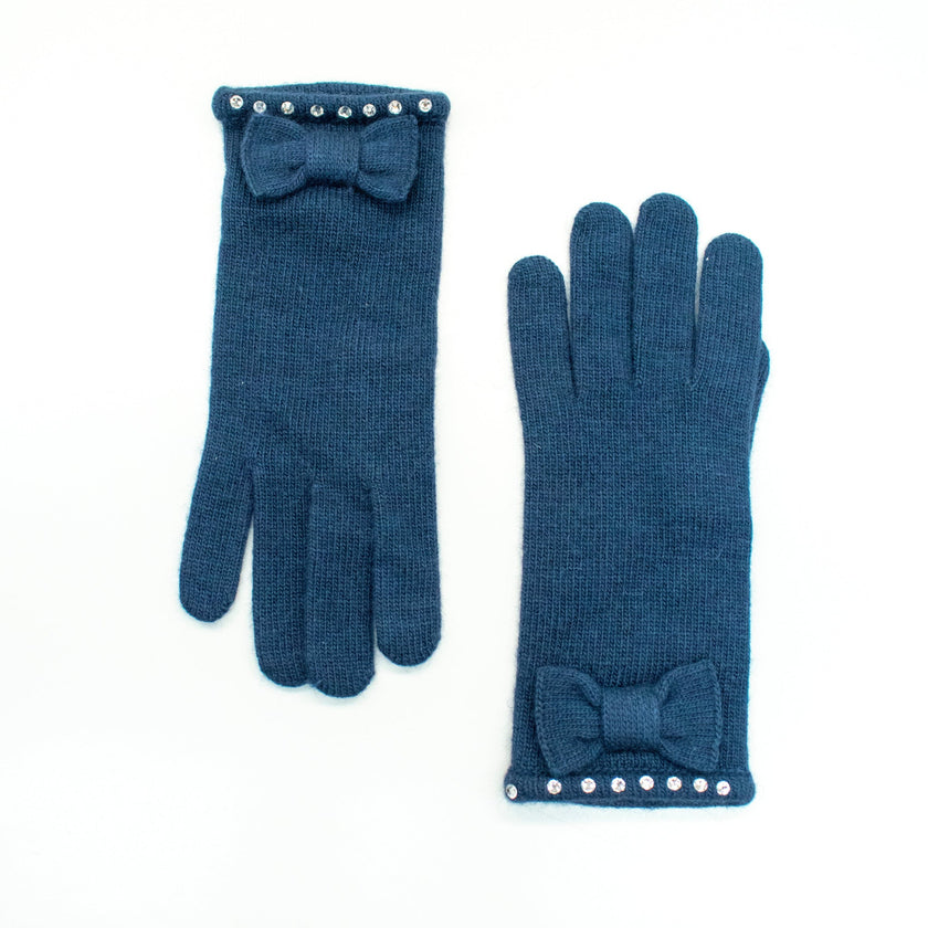 Cashmere Blend Gloves with Bow & Hot Fix Stones-2