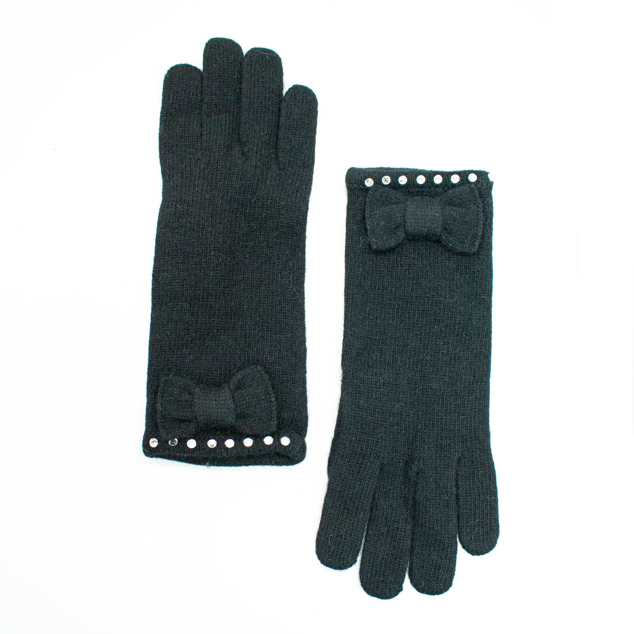 Cashmere Blend Gloves with Bow & Hot Fix Stones-1
