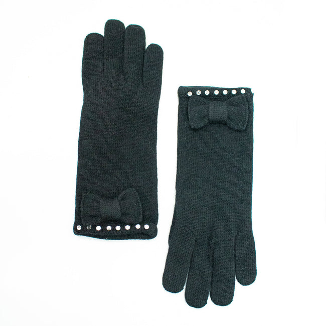 Cashmere Blend Gloves with Bow & Hot Fix Stones-1
