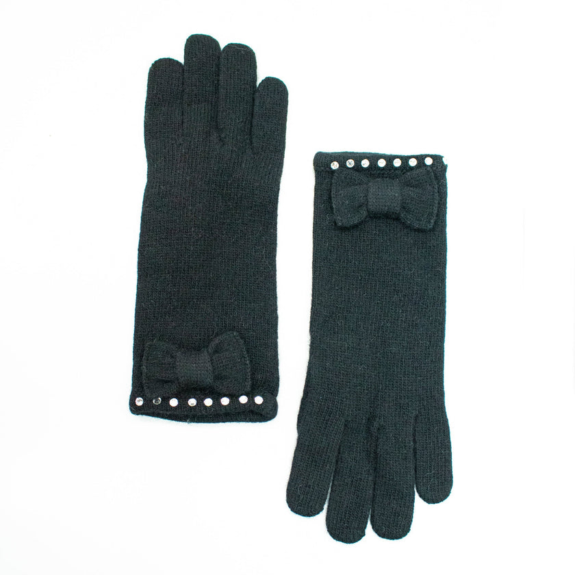 Cashmere Blend Gloves with Bow & Hot Fix Stones-1