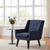 Dark Blue Upholstered Tufted Midcentury Linen Armchair-2