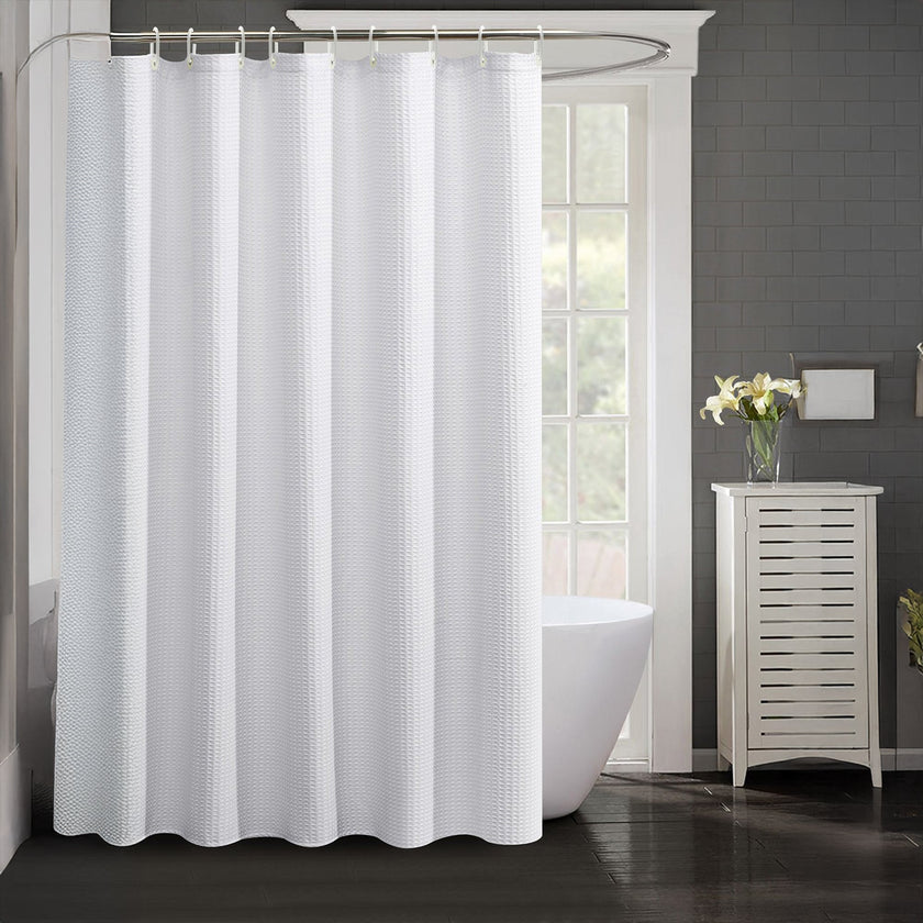 Organic Cotton Waffle Shower Curtain White | Mold Resistant, Quick Dry | Standard Sizes & Made to Measure-4