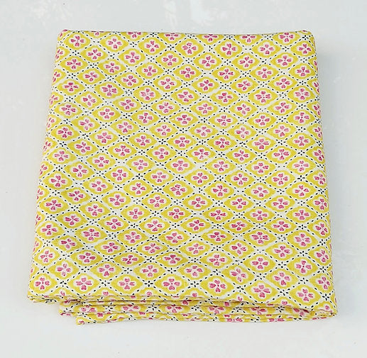 Yellow Floral Print Tablecloth | GOTS Certified Organic Cotton | Various Sizes