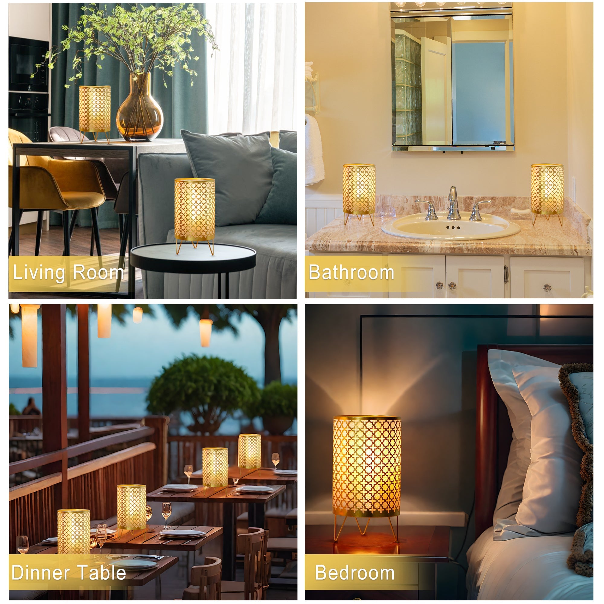 TRIROCKS Set of 2 Battery Operated Lamp 9'' High Cordless Table Lamp Battery Powered Lanterns with 6H Timer for Home Living Room Weddings Parties Patio Events Outdoors Indoors Shelf(Gold)-3