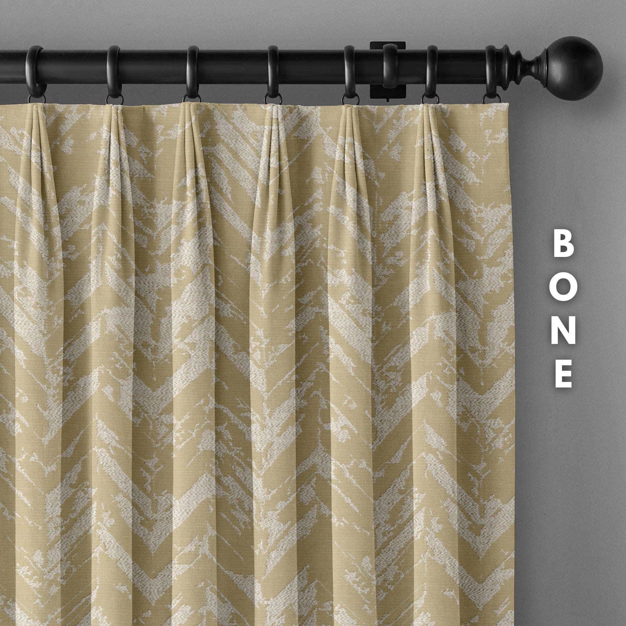 Chevron Geometric Print Linen Blend Curtains | Pinch & Euro Pleats | Standard & Custom Sizes