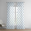 White & Navy Linen Sheer Curtains | Embroidered Ogee Trellis Design | Custom Sizes & Headings