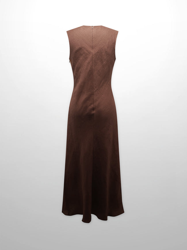 Linen A-Line Slip Dress-Brown
