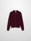 Wool Blend Collared Cardigan-Burgundy-0