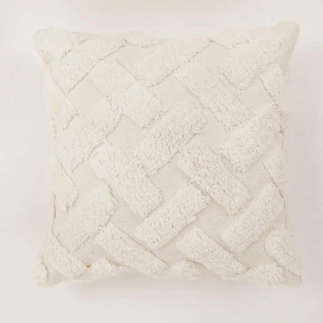 Handmade White Tufted Cotton Cushion Cover 16x16 inches (40x40 cm) - UK Organic Habitat-1