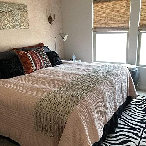 Handmade Cotton Macrame Table Runner | Natural Beige Diamond Pattern Boho Runner | 14x72