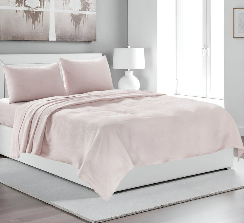 Four Piece Light Pink Linen Sheet Set-0