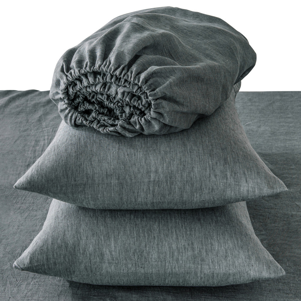 Four Piece Slate Gray Linen Sheet Set-2