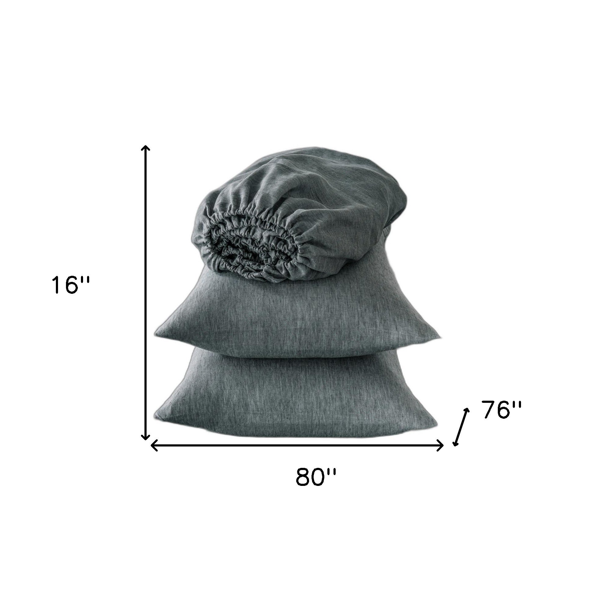 Four Piece Slate Gray Linen Sheet Set-8