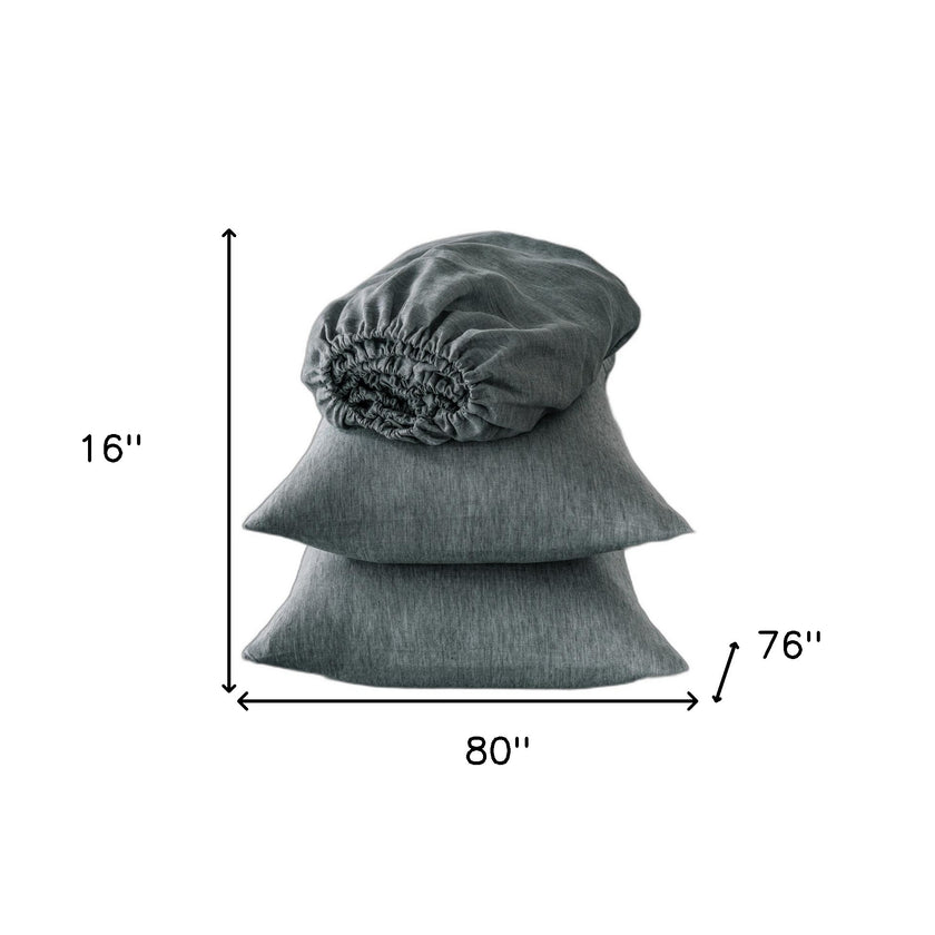 Four Piece Slate Gray Linen Sheet Set-8