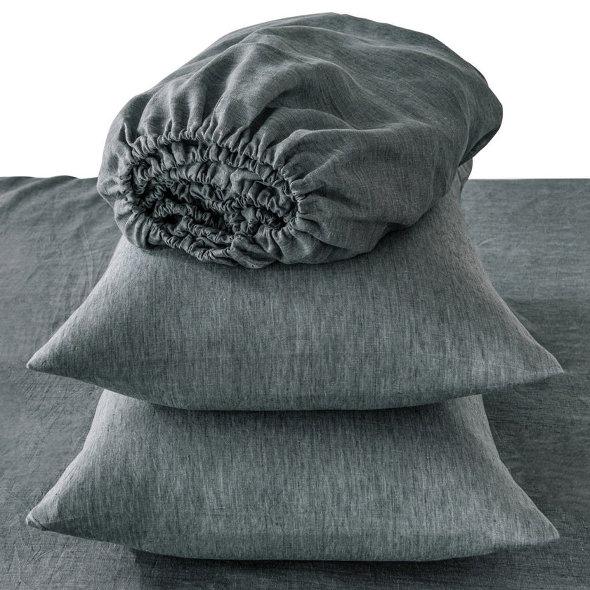 Four Piece Slate Gray Linen Sheet Set-2