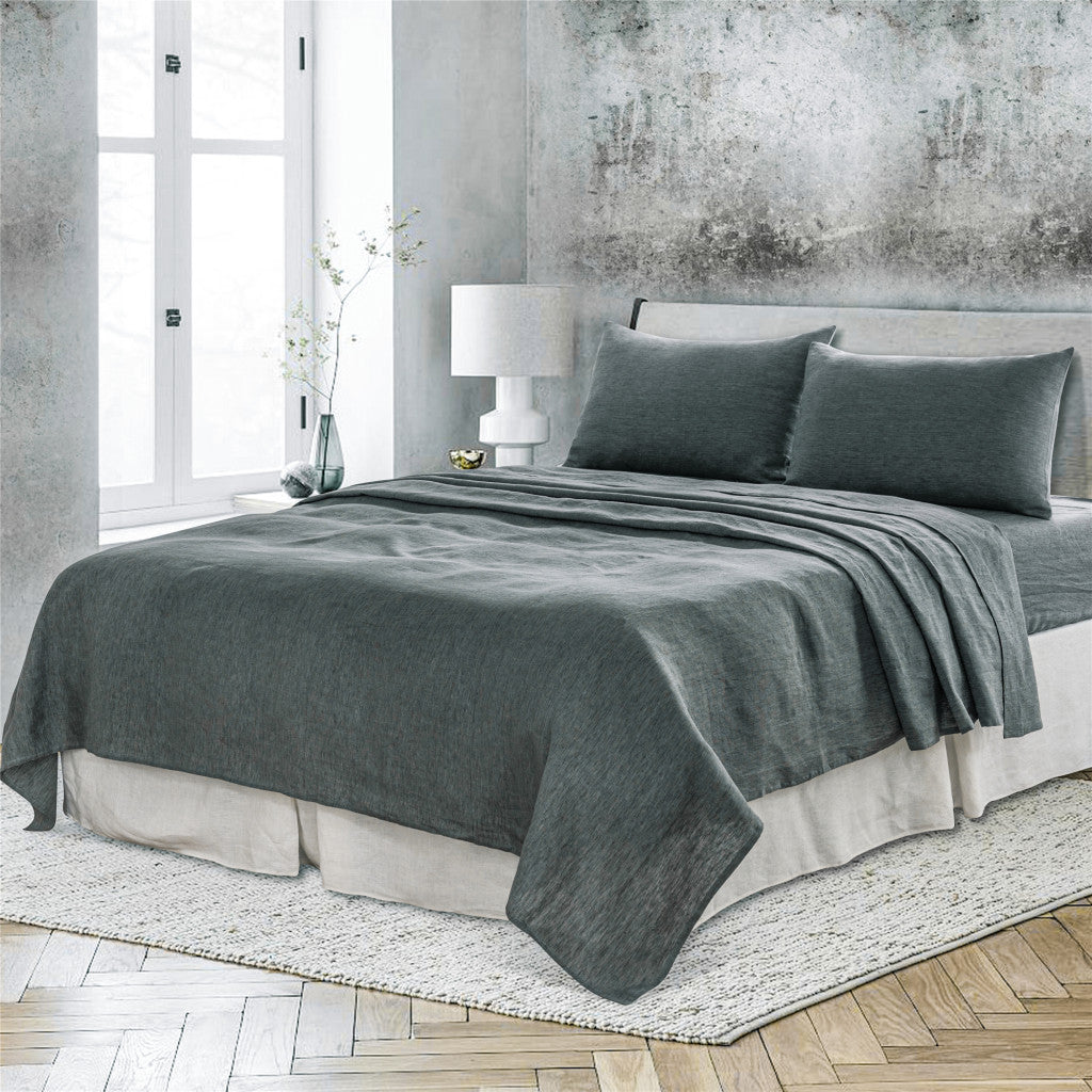 Four Piece Slate Gray Linen Sheet Set-6