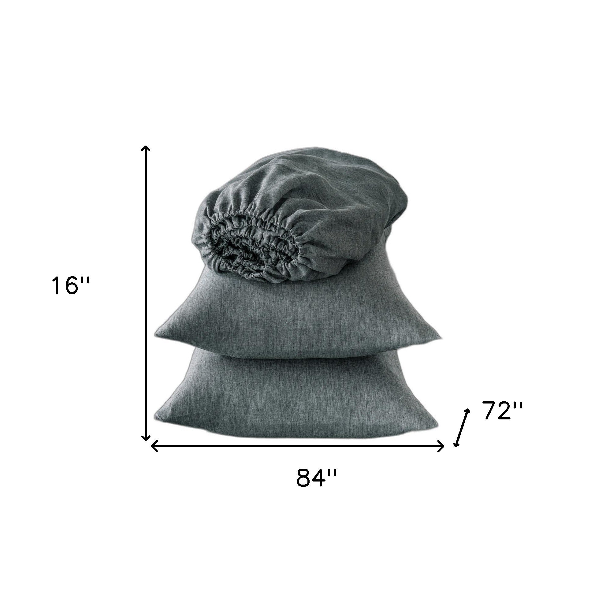 Four Piece Slate Gray Linen Sheet Set-8