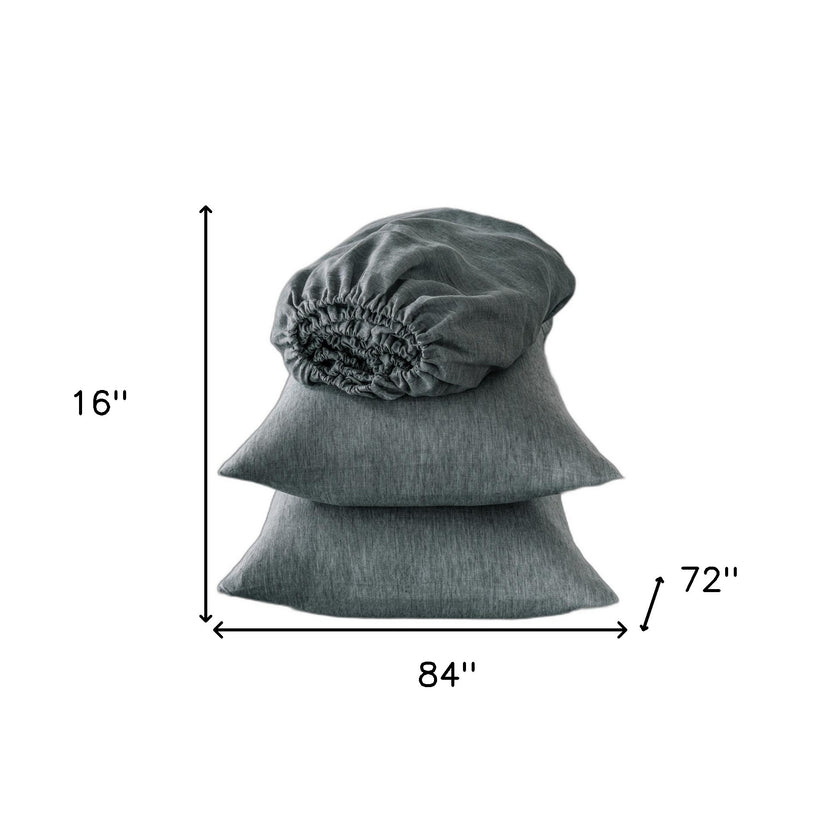 Four Piece Slate Gray Linen Sheet Set-8