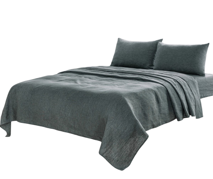 Four Piece Slate Gray Linen Sheet Set-5