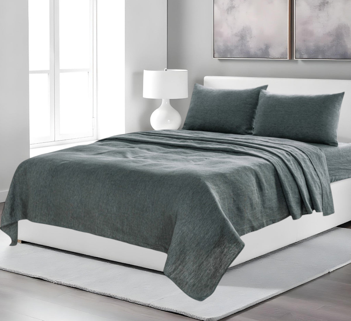 Four Piece Slate Gray Linen Sheet Set-0