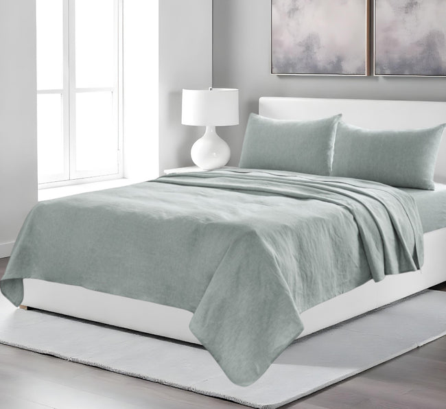 Four Piece Blue Linen Sheet Set
