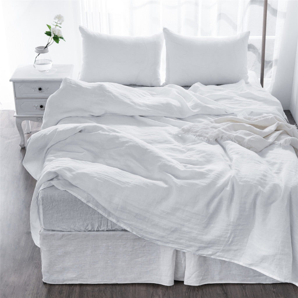 Four Piece White Linen Twin Sheet Set-2