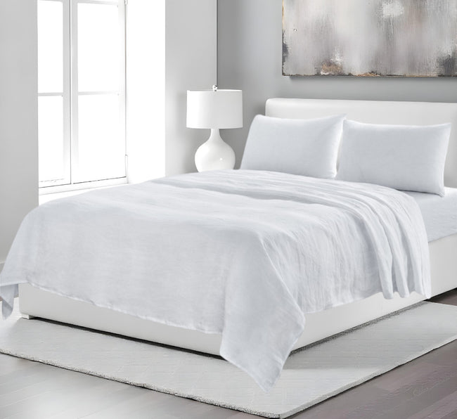 Four Piece White Linen Twin Sheet Set-0