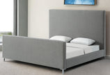 Gray Solid Wood King Upholstered Linen Bed-0