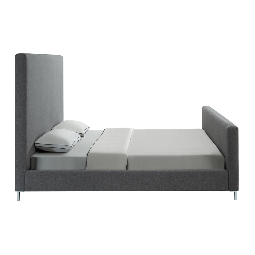 Gray Solid Wood King Upholstered Linen Bed-6