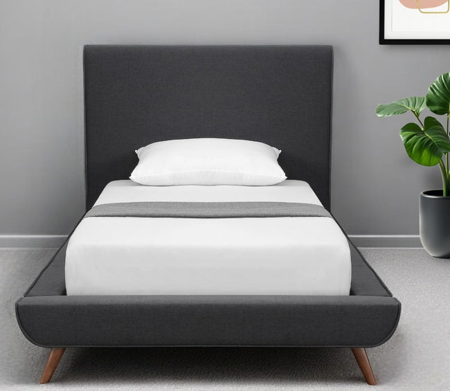 Charcoal Solid Wood Twin Upholstered Linen Bed-0