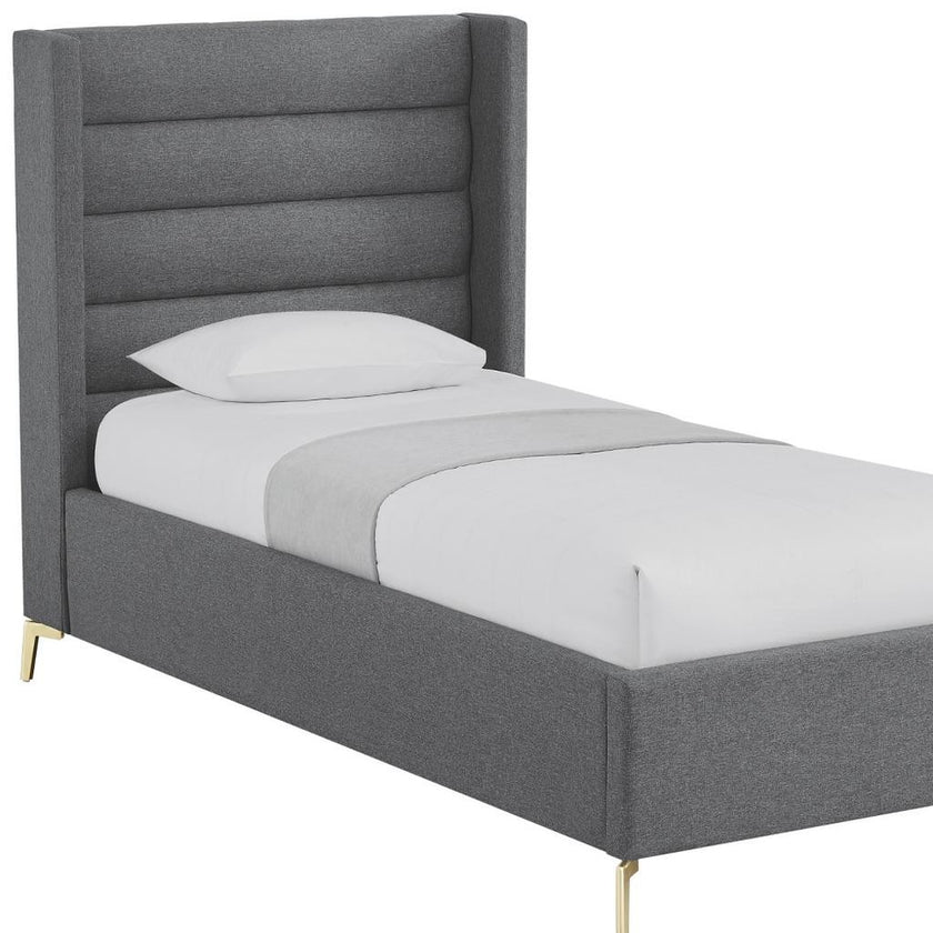 Gray Linen Upholstered Full Bed Frame-7