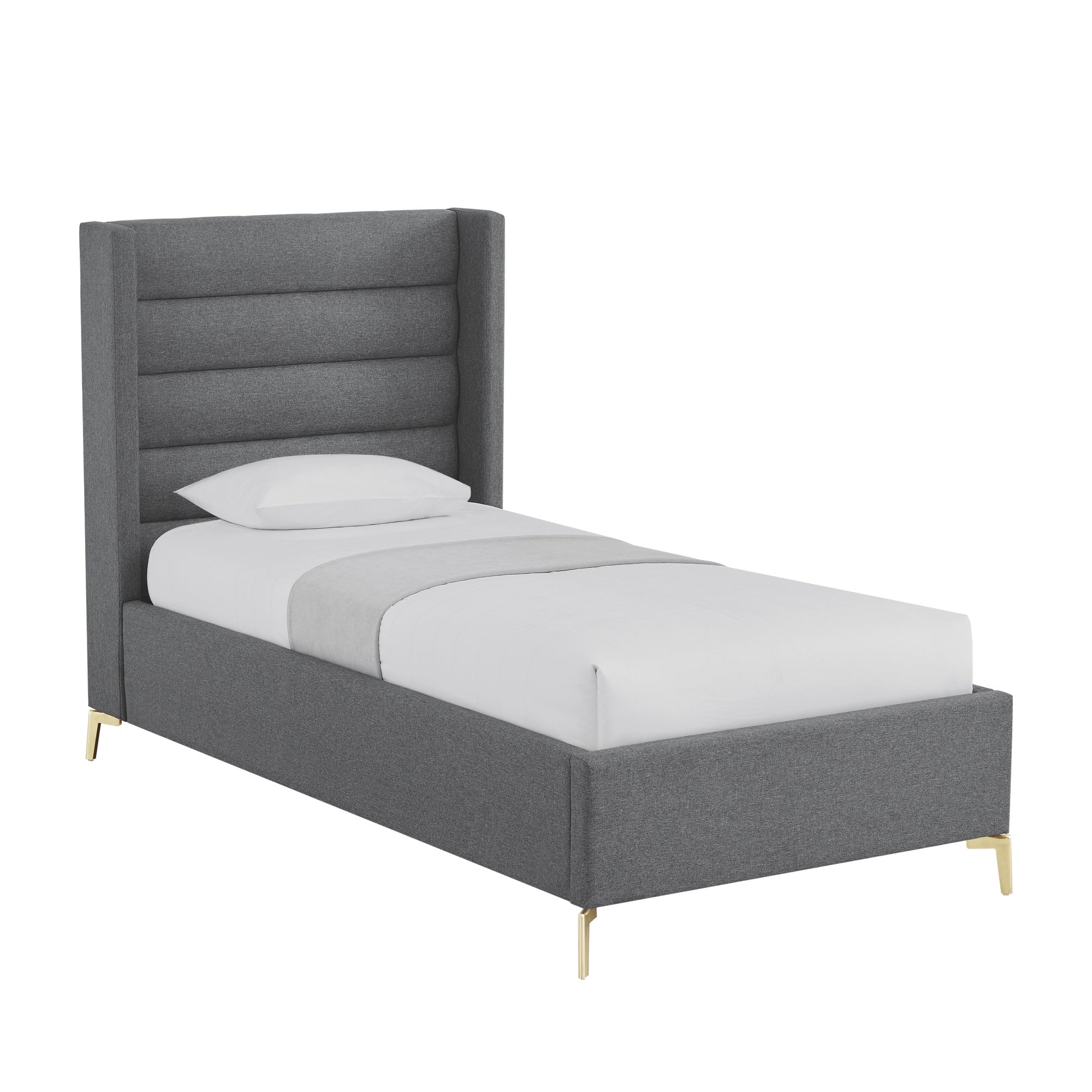 Gray Linen Upholstered Full Bed Frame-1