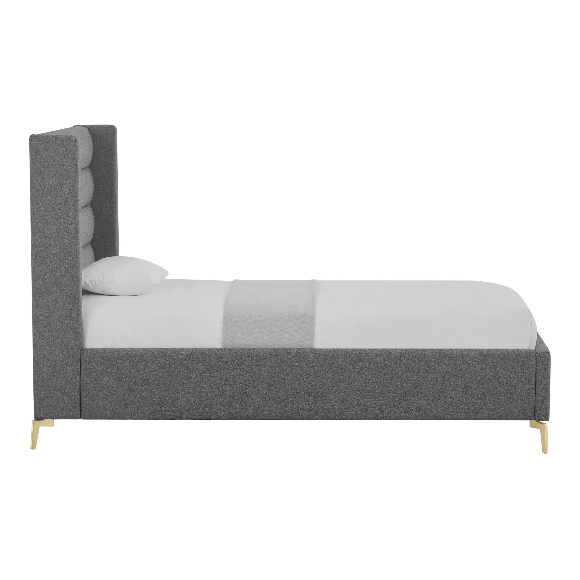 Gray Linen Upholstered Full Bed Frame-2
