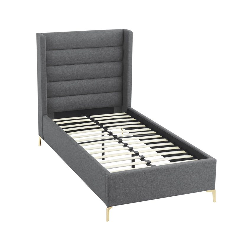 Gray Linen Upholstered Full Bed Frame-3
