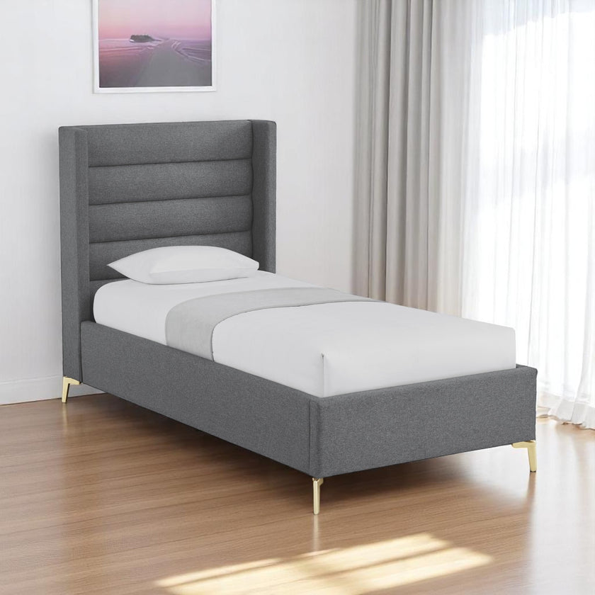 Gray Linen Upholstered Full Bed Frame-0