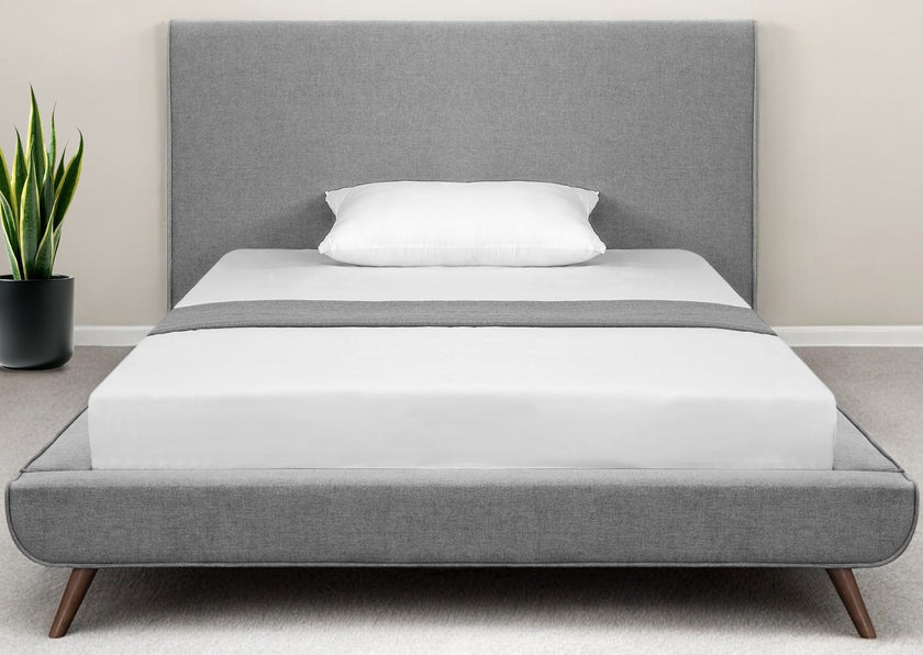 Gray Solid Wood Full Upholstered Linen Bed-0